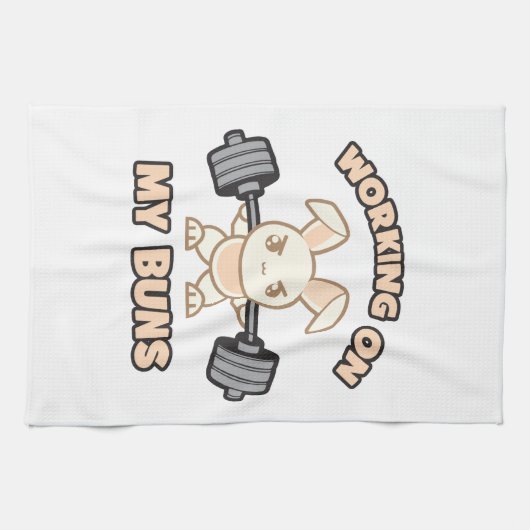 Workout Bunny Cartoon - Arbeit an meinen Brötchen Geschirrtuch (Horizontal)