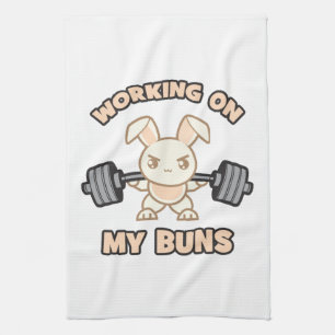 Workout Bunny Cartoon - Arbeit an meinen Brötchen Geschirrtuch
