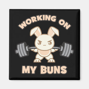 Workout Bunny Cartoon - Arbeit an meinen Brötchen  Magnet