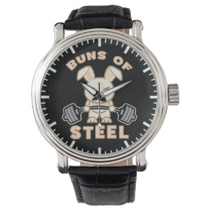 Workout Bunny Cartoon - Stahlblasen - Funny Gym Armbanduhr