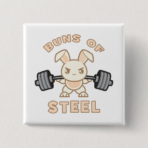 Workout Bunny Cartoon - Stahlblasen - Funny Gym Button