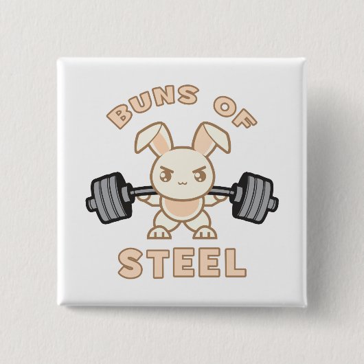 Workout Bunny Cartoon - Stahlblasen - Funny Gym Button (Vorderseite)