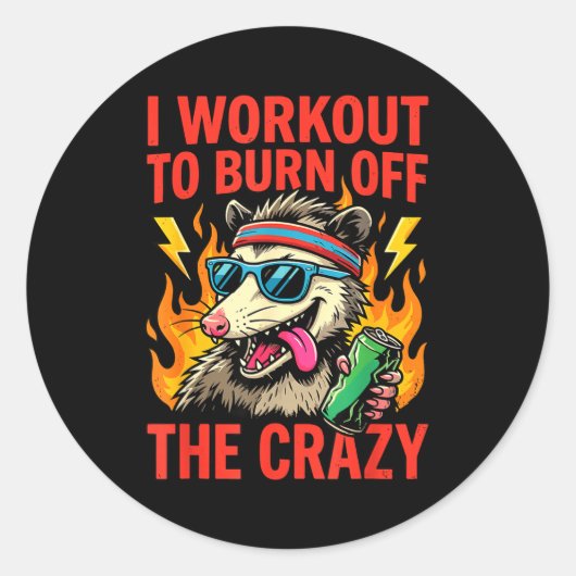 Workout Burn Off Crazy Possum Runder Aufkleber (Vorderseite)