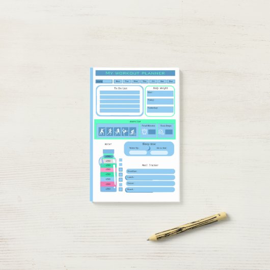 Workout Daily Schedule Mehl and weight tracker Post-it Klebezettel (Auf Schreibtisch)