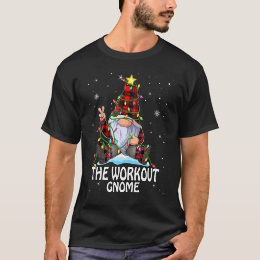 Workout Gnome Buffalo Plaid Matching Christmas Tre T-Shirt (Vorderseite)