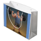 Workout Man Große Geschenktüte (Rückseite Schrägansicht)