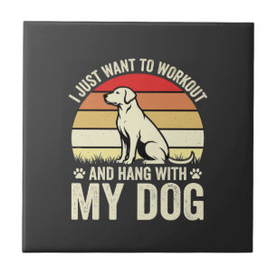 Workout mit meinem Hund Retro-Sonnenuntergang Fliese