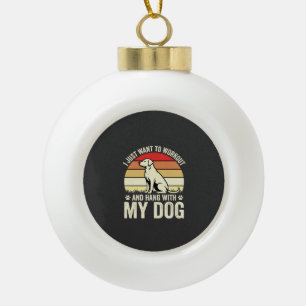 Workout mit meinem Hund Retro-Sonnenuntergang Keramik Kugel-Ornament