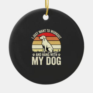 Workout mit meinem Hund Retro-Sonnenuntergang Keramik Ornament