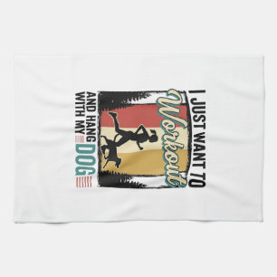 Workout mit meinem Hund Vintage Laufshirt Design_1 Geschirrtuch
