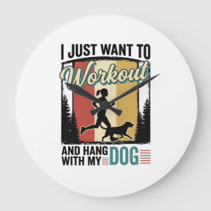 Workout Mit Meinem Hund Vintage Laufshirt Design_1 Große Wanduhr