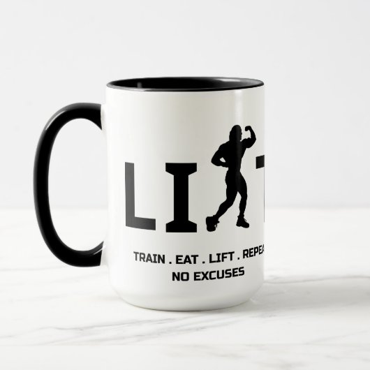 Workout Motivation Mug - LIFT and Train Hard Tasse (Links)