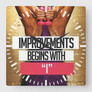 Workout-Motivation - Verbesserungen beginnen mit " Quadratische Wanduhr