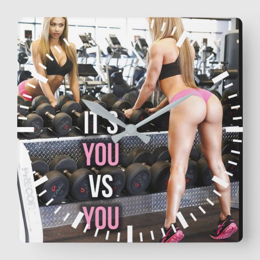 Workout Motivierend Quadratische Wanduhr (Vorderseite)