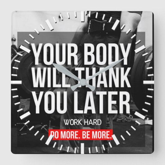 Workout Motivierend Quadratische Wanduhr (Vorderseite)