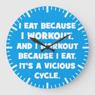 Workout-Spaß - Ich esse, weil ich trainiere Große Wanduhr