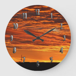 Workover Rig bei Sonnenuntergang (mit Zahlen) Große Wanduhr