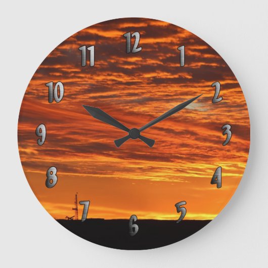 Workover Rig bei Sonnenuntergang (mit Zahlen) Große Wanduhr (Vorderseite)