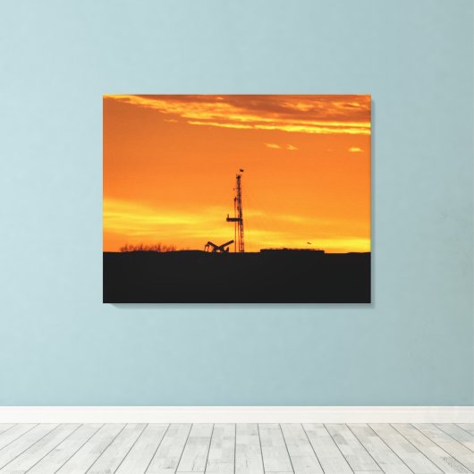 Workover Rig Silhouette bei Sunset Leinwanddruck (Insitu (Holzboden))