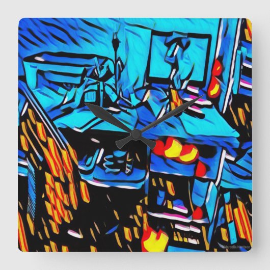 WorkSpace-Mittagessen Quadratische Wanduhr (Vorderseite)