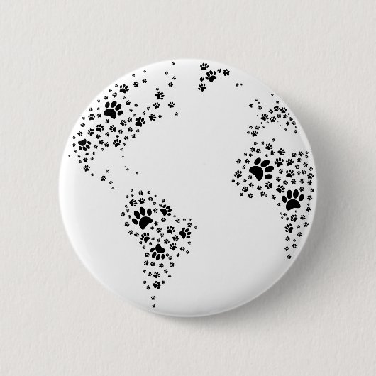 World Atlas Dog Paw Prints Button (Vorderseite)