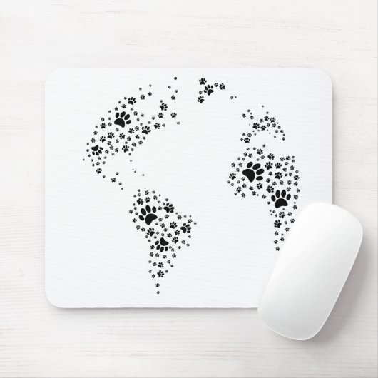 World Atlas Dog Paw Prints Mousepad (Mit Mouse)