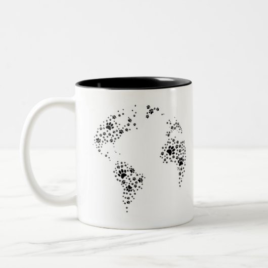World Atlas Dog Paw Prints Zweifarbige Tasse (Links)
