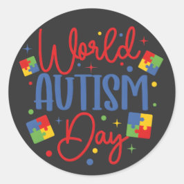 World Autism Awareness Day Colorful Puzzle Piece Runder Aufkleber