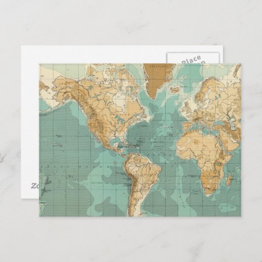 World bathyorographical map postkarte (Vorne/Hinten)
