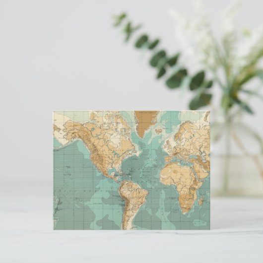World bathyorographical map postkarte (Stehend Vorderseite)