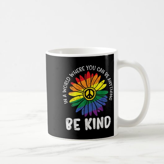 World Be Kind Rainbow Daisy Peace Hippie Gay Pride Kaffeetasse (Rechts)
