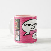 World Best Mama Foto Collage Fun Girly Pink Zweifarbige Tasse (Vorderseite Links)