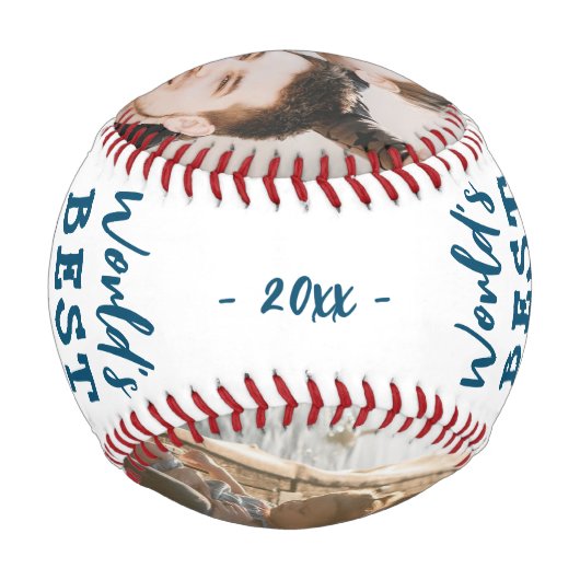 World Best Vater 3 Foto Collage Keepake Baseball (Rückseite)