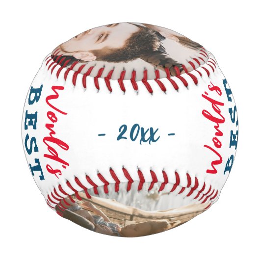 World Best Vater 3 Foto Collage Keepake Baseball (Rückseite)