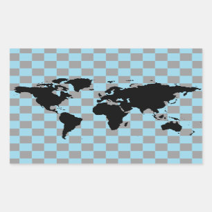 world black checkered map rechteckiger aufkleber