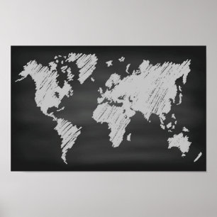 World Chalkboard Karte Poster