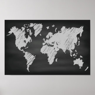 World Chalkboard Karte Poster