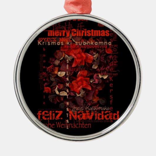 World Christmas Feliz Navidad Joyeux Weihnachten - Silbernes Ornament (Vorne)