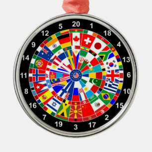 World Country Flag Darts Board game Travls Bulls Silbernes Ornament