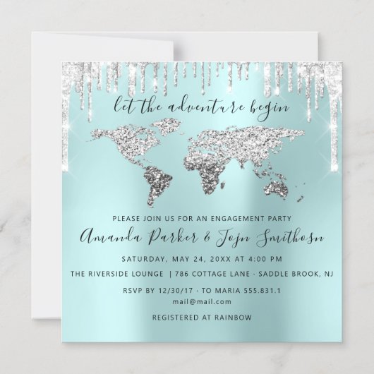 World Destination Map Globe Bridal Wedding Magneteinladung (Vorderseite)