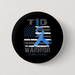 World Diabetes Awareness Blue Ribbon T1D Warrior T Button
