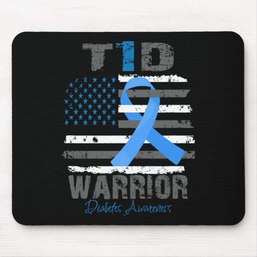 World Diabetes Awareness Blue Ribbon T1d Warrior T Mousepad (Vorne)