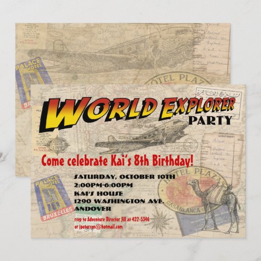 World Explorer-Party Einladung (Vorne/Hinten)