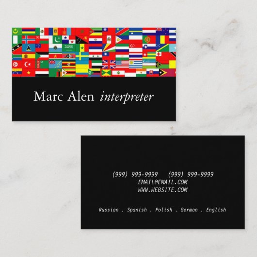 World Flags Dolmetscher Business Card Visitenkarte (Vorne/Hinten)