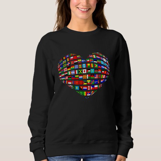 World Flags Earth Day Heart Shape Art Sweatshirt (Vorderseite)