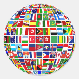 World Flags Globe, International, Runder Aufkleber