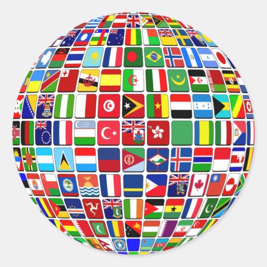 World Flags Globe, International, Runder Aufkleber (Vorderseite)