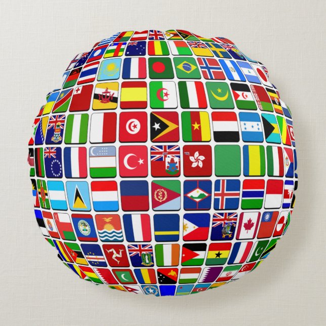World Flags Globe, International, Rundes Kissen (Vorderseite)