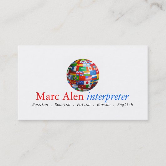 World Flags Interpret Translator Business Card Visitenkarte (Vorderseite)