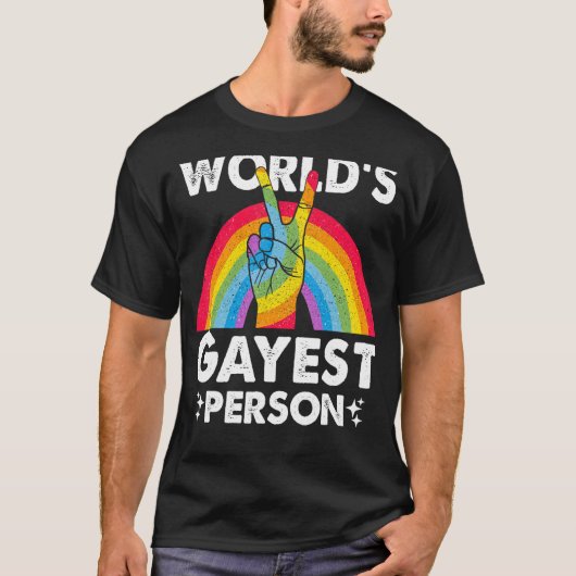 World Gayest Person Proud Gay Pride Month Rainbow T-Shirt (Vorderseite)